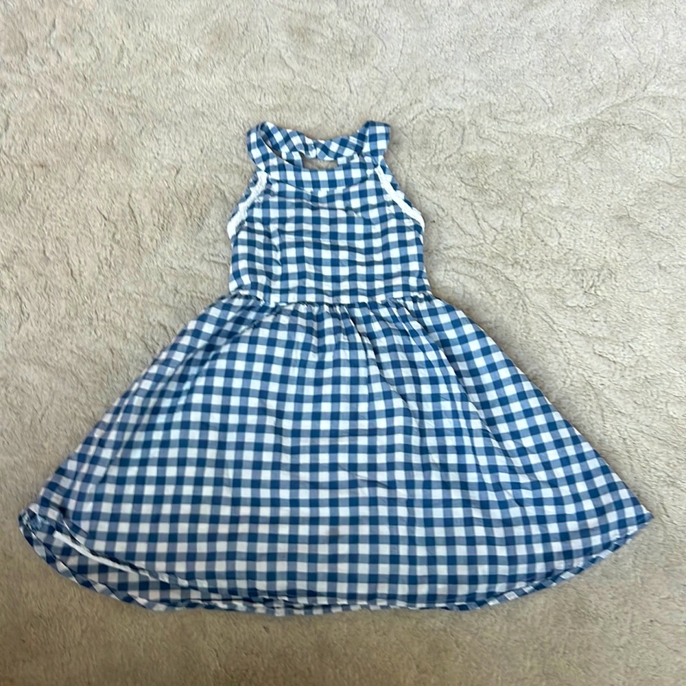 White and blue check cotton dress